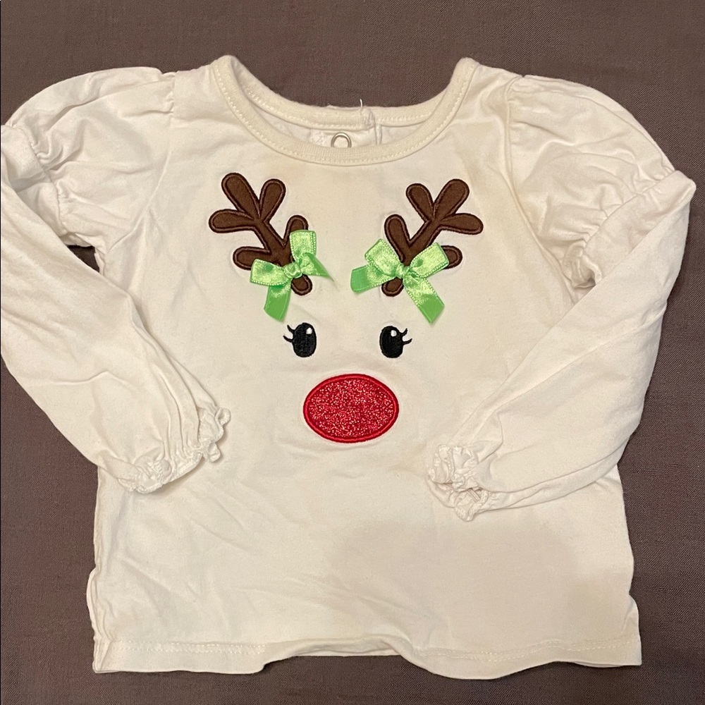 Okie Dokie Cream Reindeer Long Sleeve Tee